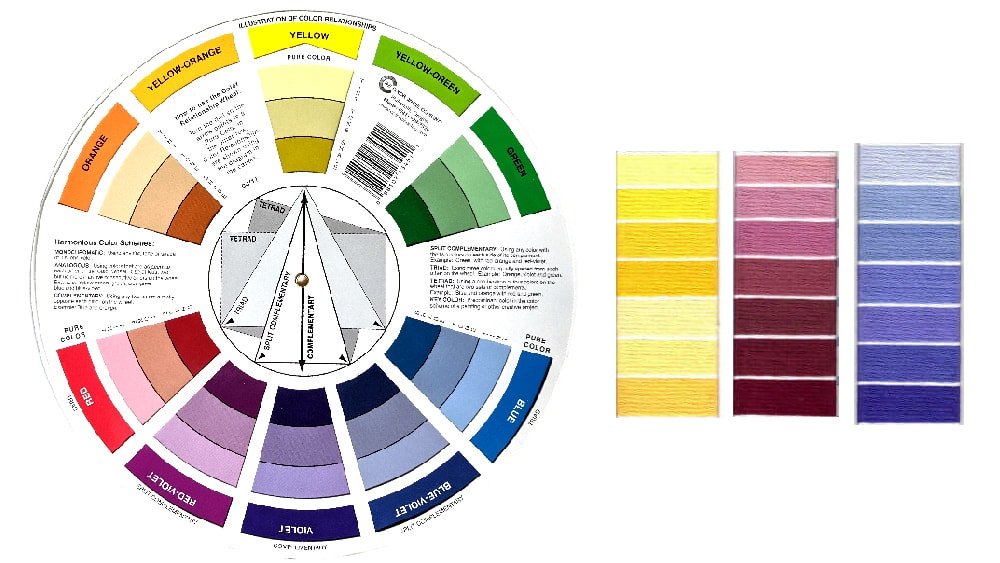 Split complementary DMC floss color scheme.