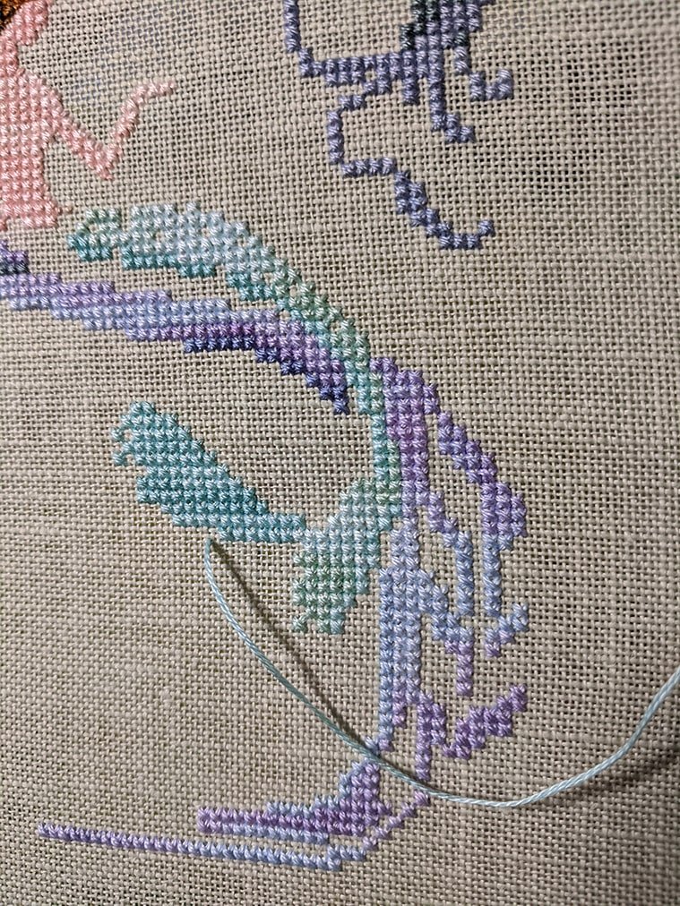 Variegated floss horizontal stitching