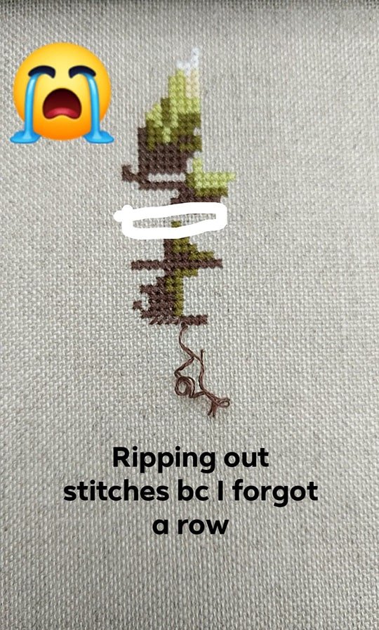 Ripping stitches out because I missed a row