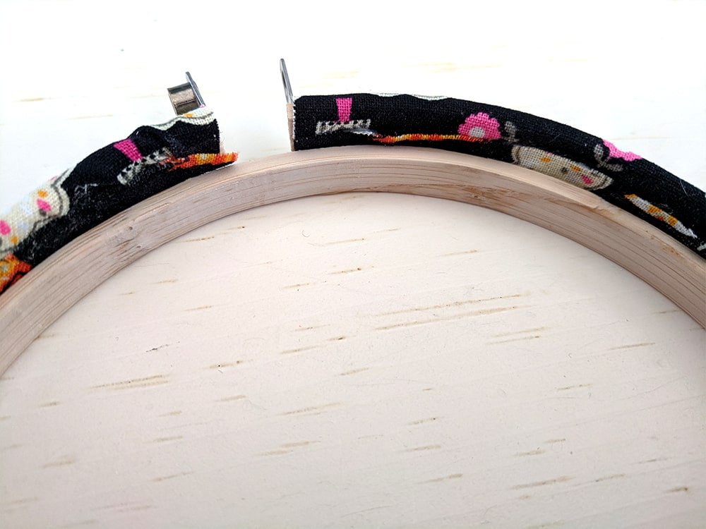 Overlap the bottom fabric over the top so that it will glide over your hoop